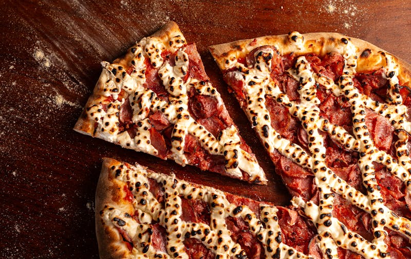 Meat lover's stuffed pizza piled high with toppings